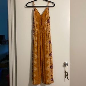 Xhilaration Mustard Yellow Printed Wide-Leg Jumpsuit